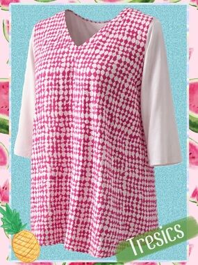 Tresics Pink Geometric Tunic Top M | Femme by Tresics 3/4 Sleeve Blouse